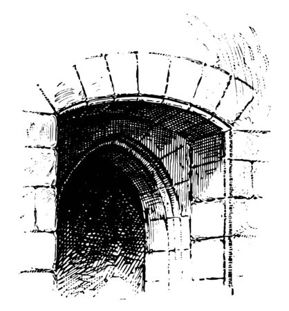 Arriere-voussure vault placed within  opening of window, increase,  size, aperture, door, opening, vintage line drawing or engraving illustrationのイラスト素材