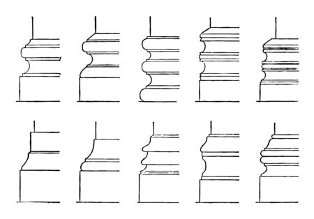 Column Bases or support wooden metal post vintage line drawing or engraving illustration.のイラスト素材
