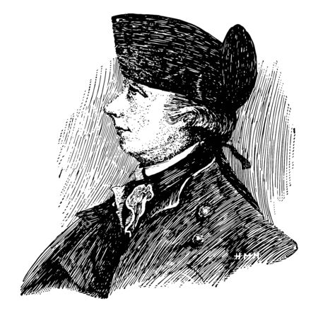 General James Wolfe 1727 to 1759 he was a British army officer famous for his training reforms and for his victory in 1759 over the French at the Battle of the Plains of Abraham in Quebec vintage line drawing or engraving illustrationのイラスト素材