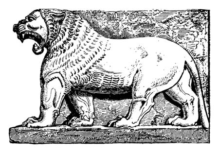 Assyrian Chariot Wall Relief have depicting two hunters on a chariot vintage line drawing or engraving illustration.のイラスト素材