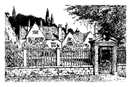 The Formal Garden avebury drawing England gardens illustration inigo thomas Landscape artist vintage line drawing or engraving illustrationのイラスト素材