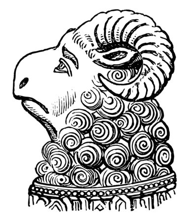 Head of Ram from the monument to Abbot Ramryge vintage line drawing or engraving illustration.のイラスト素材