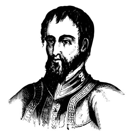 Hernando de Soto was a Spanish explorer and conquistador and the first European to discover Mississippi Rivervintage line drawing or engraving illustration.のイラスト素材
