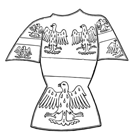 Tabard is a short coat with short sleeves or shoulder pieces vintage line drawing or engraving illustration.のイラスト素材