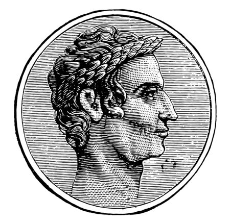 Julius Caesar, 100 BC-44 BC, he was a Roman politician and general, famous as author of Latin prose, vintage line drawing or engraving illustrationのイラスト素材