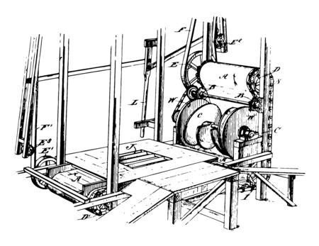 This illustration represents Mixing Machine which is suited for mixing and kneading the raw ingredients for soils and fertilizers vintage line drawing or engraving illustration.のイラスト素材