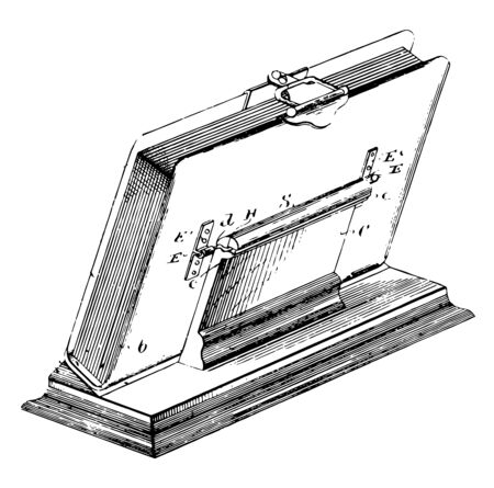 Easel or Album are manufactured with clear acrylic, vintage line drawing or engraving illustration.のイラスト素材