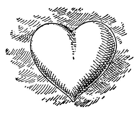 This is a symbol of love which is called as heart. The wounded heart indicating love sickness came to be depicted as a heart symbol vintage line drawing or engraving illustration.のイラスト素材