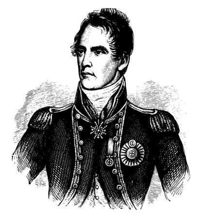 Sir James Lucas Yeo 1782 to 1818 he was a British naval commander vintage line drawing or engraving illustrationのイラスト素材