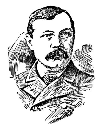 Sir Arthur Conan Doyle 1859 to 1930 he was a British writer and physician famous for his detective fiction featuring the character Sherlock Holmes vintage line drawing or engraving illustrationのイラスト素材