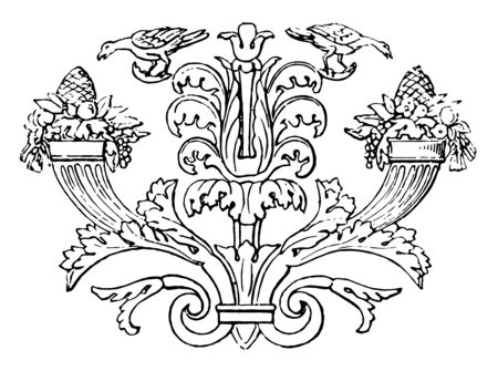 this banner shows the flowers in the two vases vintage line drawing or engraving illustration.のイラスト素材