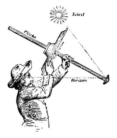 An improvement upon the backstaff from Davis and the Arctic navigator vintage line drawing or engraving illustration.のイラスト素材