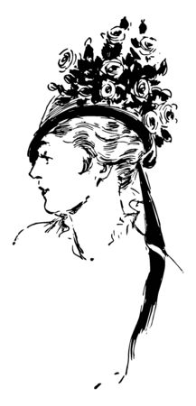 Floral Hat has a bouquet of flowers vintage line drawing or engraving illustration.のイラスト素材