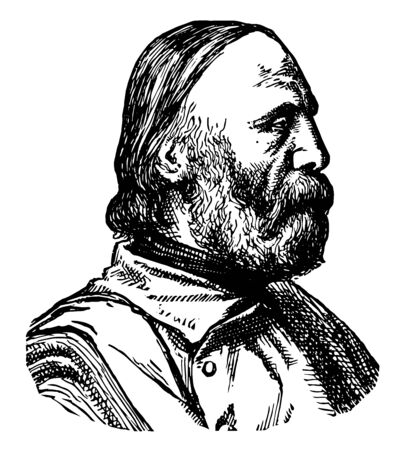 Giuseppe Garibaldi 1807 to 1882 he was an Italian general politician and nationalist who played a large role in the history of Italy one of the greatest generals of modern times vintage line drawing or engraving illustrationのイラスト素材