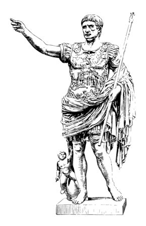 Augustus are a marble statue In the vatican vintage line drawing or engraving illustration.のイラスト素材
