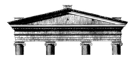 Acroterium is the pedestal on the angle or apex of a pediment architectural ornament placed on a flat base acroter or plinth vintage line drawing or engraving illustration.のイラスト素材
