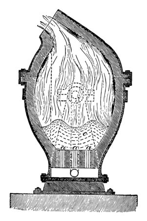 This illustration represents function of Bessemer Converting Vessel vintage line drawing or engraving illustration.のイラスト素材