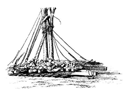 This illustration represents tree being moved on skids, vintage line drawing or engraving illustration.のイラスト素材