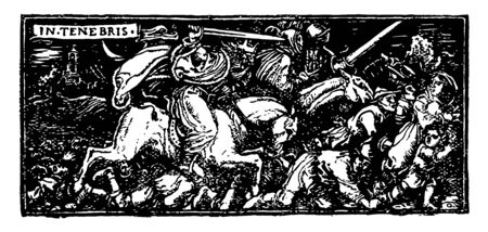 Otto of the Silver Hand is the dark ages and centers and showed how cruel the time period with chivalric ideals of the time vintage line drawing or engraving illustration.のイラスト素材