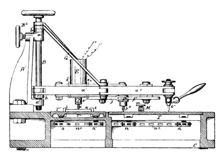 Pantograph Machine is connected in a special manner based on parallelograms can be found in extension arms for wall to mounted mirrors vintage line drawing or engraving illustration.