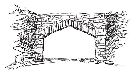 Mexican Bridge is the biggest and the highest near Tezcuco, vintage line drawing or engraving illustration.のイラスト素材