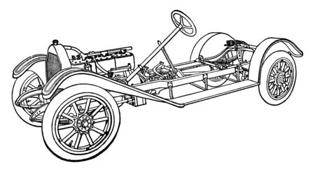 This illustration represents Building an Automobile Step 22 is Fenders, vintage line drawing or engraving illustration.のイラスト素材