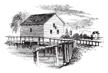 View of the old mill of the Revolution, ,vintage line drawing or engraving illustrationのイラスト素材