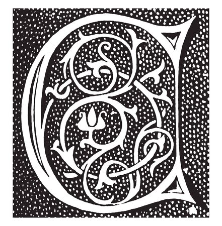 An ornamental and decorative capital letter C, vintage line drawing or engraving illustrationのイラスト素材