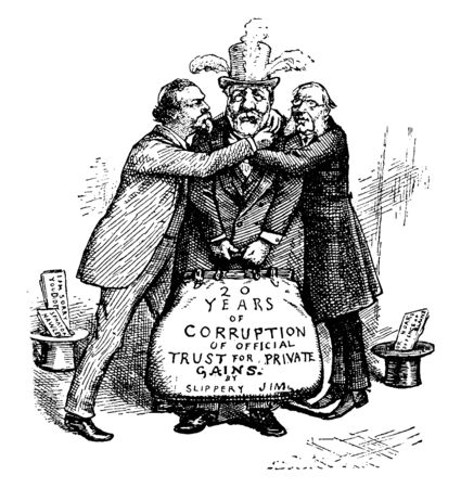 Two men hugging a man standing in between them, vintage line drawing or engraving illustration