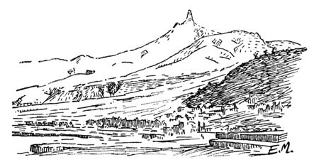 Mount Pele on Martinique which is a French overseas department, vintage line drawing or engraving illustration.のイラスト素材