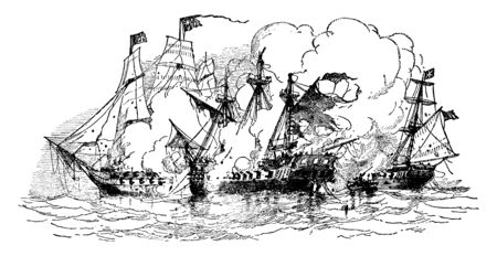 This image represents Essex Fighting Phoebe and Cherub, vintage line drawing or engraving illustration.のイラスト素材