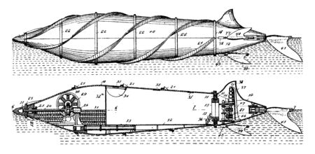 Marine Vessel is derived from the term craft which was used as term to describe all types of water going vessels, vintage line drawing or engraving illustration.のイラスト素材