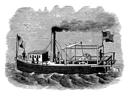 Fitch Steamboat was most famous for operating the first steamboat service in the United States, vintage line drawing or engraving illustration.のイラスト素材