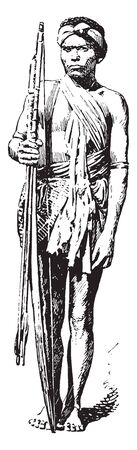This illustration represents Native of Luzon, vintage line drawing or engraving illustration.のイラスト素材