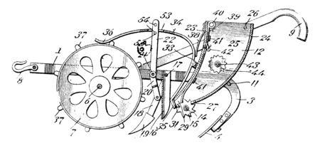 This Picture shows a Seed Planter is a machine or a tool used for plantings seeds, vintage line drawing or engraving illustration.のイラスト素材