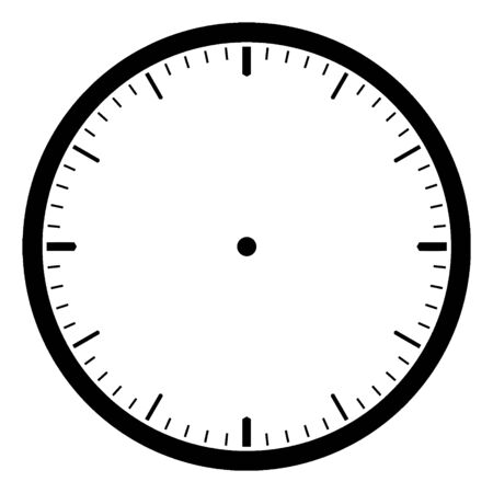 Blank Clock which is a round clock face with dash marks showing no time, vintage line drawing or engraving illustration.のイラスト素材