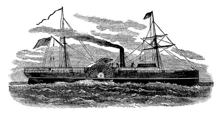 The Star of the West was a civilian ship hired by the United States government to transport military supplies, vintage line drawing or engraving illustration.のイラスト素材
