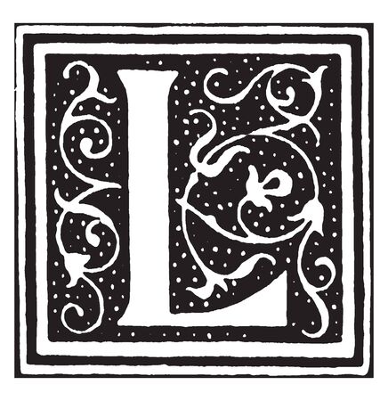 A decorative and floral capital letter L, vintage line drawing or engraving illustrationのイラスト素材
