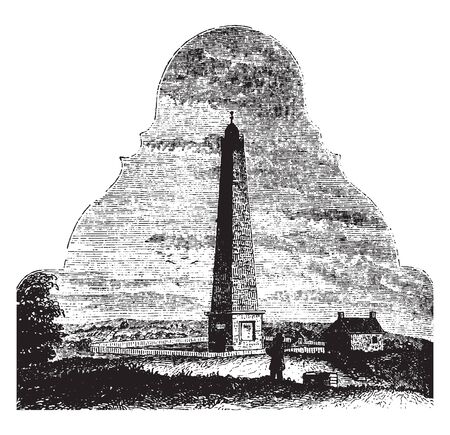 Monument at Groton is dedicated to the defenders who fell during the Battle of Groton Heights ,vintage line drawing or engraving illustration.のイラスト素材