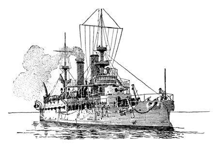 US Battle ship Kearsarge was the first ship of the United States Navy to be named by act of Congress, vintage line drawing or engraving illustration.のイラスト素材