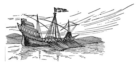 Medieval Ship was a large variety mostly based on much older conservative designs, vintage line drawing or engraving illustration.のイラスト素材