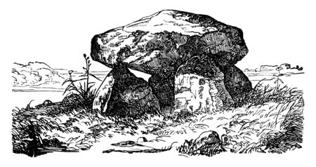 A Scandinavian Cromlech used to describe prehistoric megalithic structures, vintage line drawing or engraving illustration.のイラスト素材