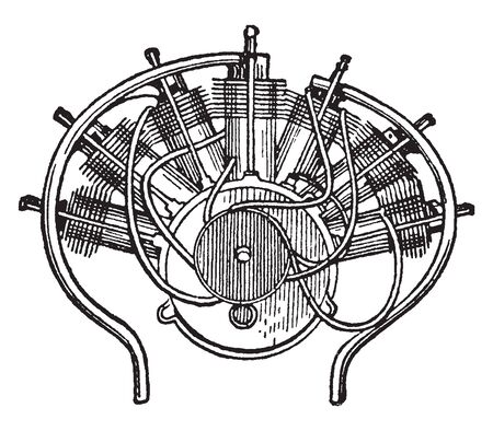Gas Engine is an internal combustion engine which runs on a gas fuel, vintage line drawing or engraving illustration.のイラスト素材