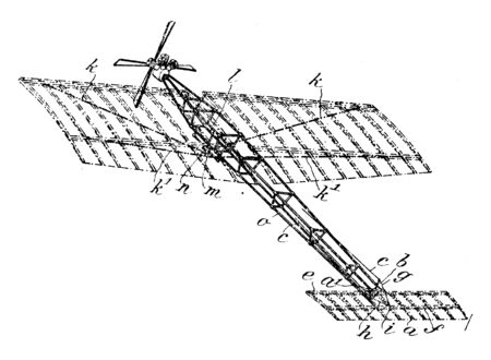 Fixed Wing Aeroplane is an aircraft which is capable of flight using wings that generate lift caused by the vehicle forward airspeed, vintage line drawing or engraving illustration.のイラスト素材