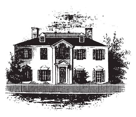Residence of Benedict Arnold in Water Street,vintage line drawing or engraving illustrationのイラスト素材