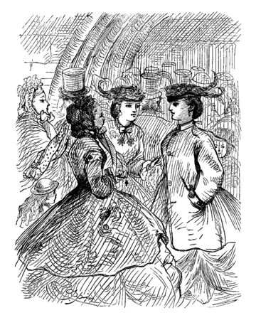 Group of women talking, vintage line drawing or engraving illustrationのイラスト素材