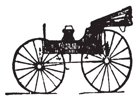 Jump seat is a convenient four wheeled vehicle with a falling top, vintage line drawing or engraving illustration.のイラスト素材