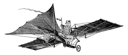 Henson Flying Machine which is invented by William Henson in the mid 19th century, vintage line drawing or engraving illustration.のイラスト素材