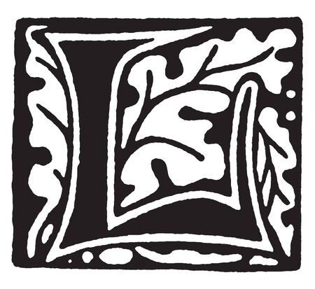 A decorative and floral capital letter L, vintage line drawing or engraving illustrationのイラスト素材