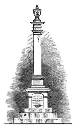 Warren's Monument created in memory of Mason and fallen Bunker Hill hero Dr. Joseph Warren,vintage line drawing or engraving illustrationのイラスト素材